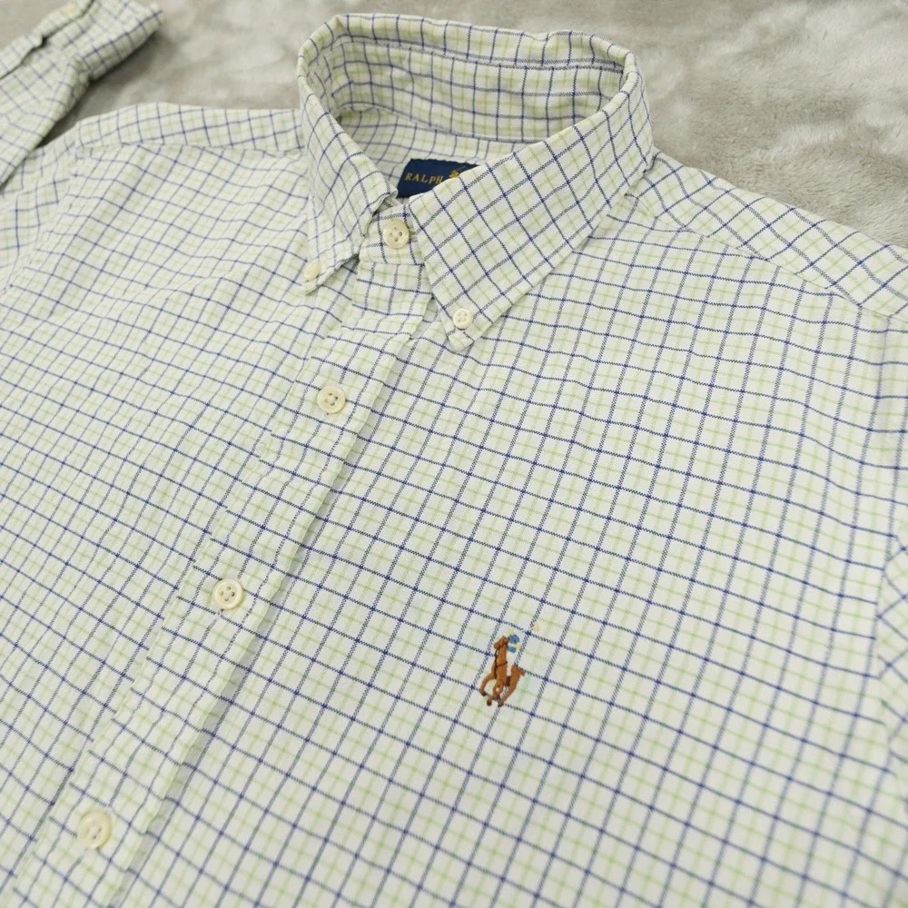 Ralph Lauren Window Pane Check Button Up Shirt Men's Medium White Preppy